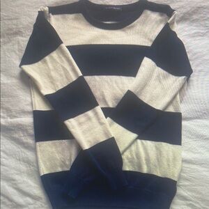 Navy and White Striped Women's Sweater